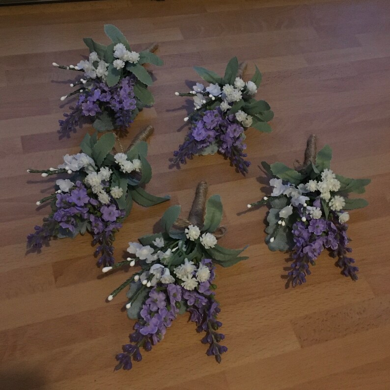 5 x Lavender and gypsophila rustic boho buttonhole image 1