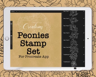 Procreate Peonies Stamp Set, Procreate Stamps for iPad Pro, Peony Tattoo Stencils, Floral Digital Art