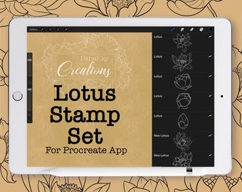 Procreate Lotus Stamp Set, Procreate Stamps, Procreate Brushes, Great for Digital Art