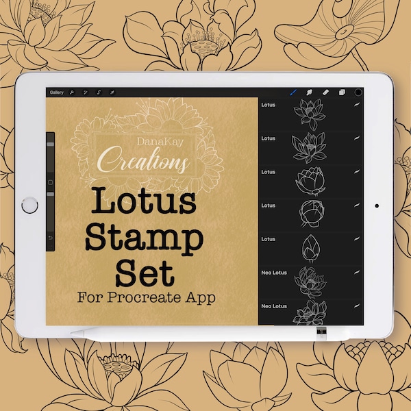 Procreate Lotus Stamp Set, Procreate Stamps, Procreate Brushes, Great for Digital Art