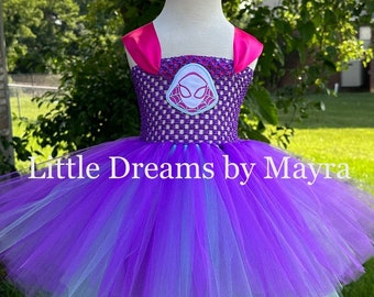 Purple and blue spider inspired tutu dress, Spider Gwen inspired birthday tutu, Super hero inspired birthday party outfit size nb to 12years