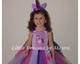 Twilight Sparkle pony inspired tutu dress and unicorn hairpiece - Twilight inspired costume size nb to 12years