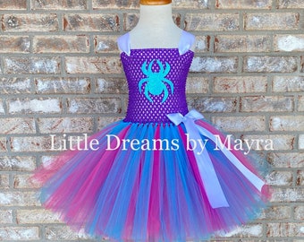 Purple and blue spider inspired tutu dress, Spider Gwen inspired birthday tutu, Super hero inspired birthday party outfit size nb to 12years