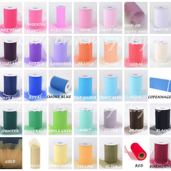 5, 10, 20, 30, 100 yards of tulle, tulle by yards available in 35 colors, 6 inches wide tulle