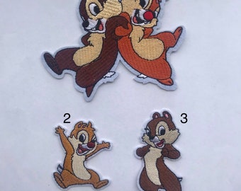 Chip and Dale inspired iron on embroidery patch, chipmunks inspired birthday party patch applique