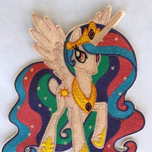 SALE Celestia iron on inspired patch, Princess Celestia iron on applique inspired patch, My little pony party embroidery patch inspired image 1