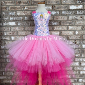 Princess inspired costume, high low pink tutu dress inspired tutu costume, Princess Peach inspired birthday party dress size nb to 12 years