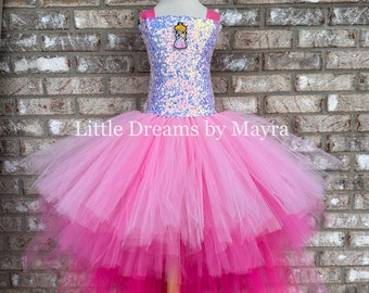 Princess inspired costume, high low pink tutu dress inspired tutu costume, Princess Peach inspired birthday party dress size nb to 12 years