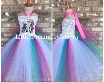 Prinzessin Celestia inspiriert Tutu Kleid, mein kleines Pony inspiriert Geburtstag Tutu Kleid, erhältlich in jeder Größe nb bis 12 Jahre