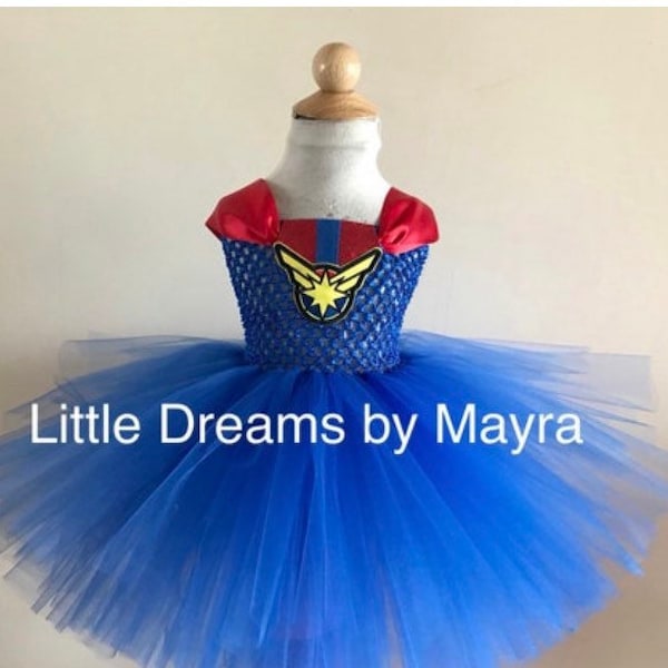 Robe tutu inspirée de Captain Marvel, tenue de fête d'anniversaire inspirée de super héros taille nb à 12 ans