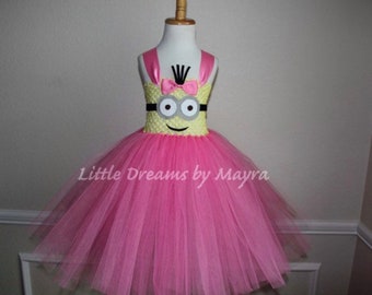 pink minion dress Girls Minions Official Merchandise Despicable Me Cotton Cross Strap Su   Klassywear