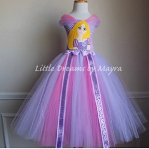Princess Rapunzel inspired tutu costume, Tangled inspired birthday party dress size nb to 9years