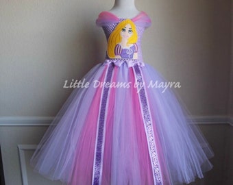 Princess Rapunzel inspired tutu costume, Tangled inspired birthday party dress size nb to 9years