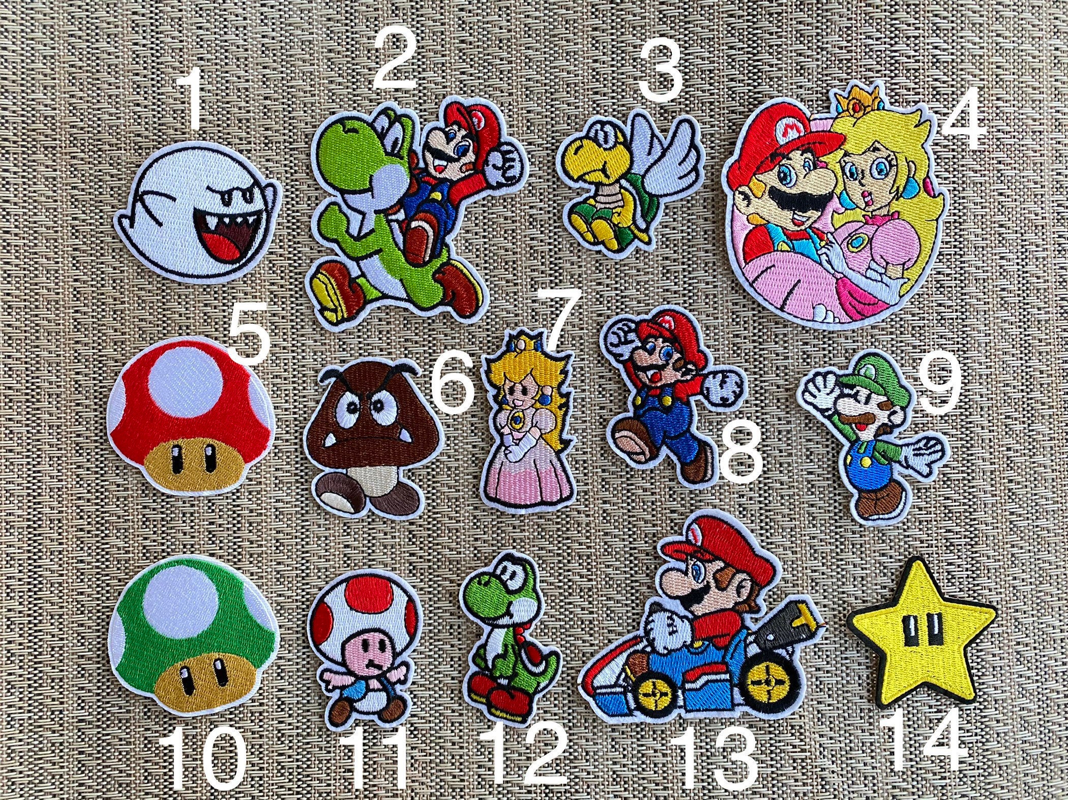 16pcs Iron on Patches Cartoon Mario Patches Embroidered Applique Kit,Patch Iron-On or Sew-On Applique for Kids DIY Crafts,Patches for Kids Clothes
