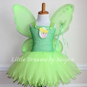 Tinkerbell inspired outfit, tinker inspired tutu dress costume outfit size nb to 12 years