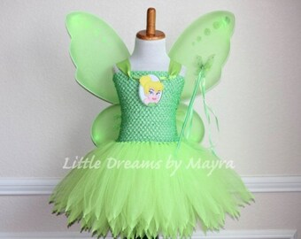 Inhzoy Déguisement Fée Clochette – Robe Verte Elfe, Ailes D’ange, Baguette Magique Et Bandeau, Pour Fille 3-10 Ans