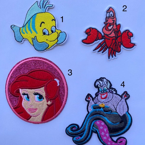 Ursula inspired iron on patch, Ariel The little mermaid iron on patch inspired, Flounder inspired iron on patches