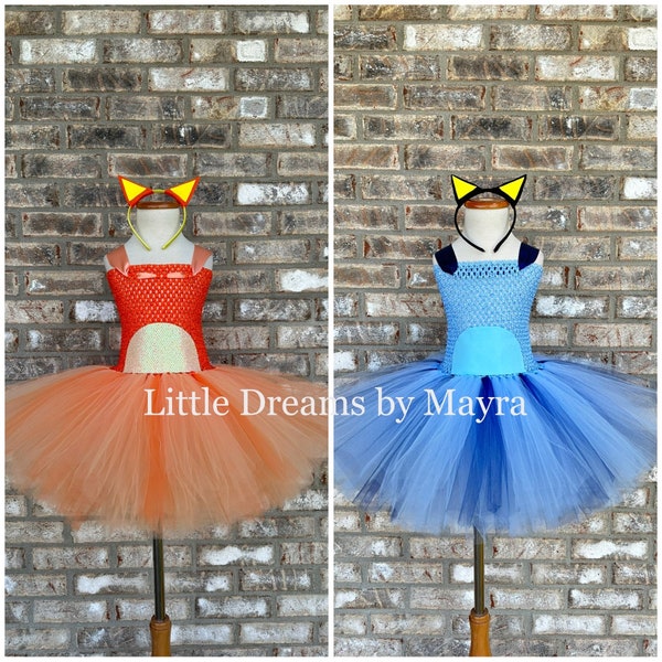 Blue tutu dress with doggy ears headband, orange tutu dress with headband , dog inspired birthday tutu dress size nb to 12 years