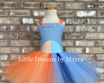 Blauwe tutu-jurk met hoofdband met oren, oranje tutu-jurk met hoofdband, op hond geïnspireerde verjaardagstutu-jurk maat NB tot 12 jaar