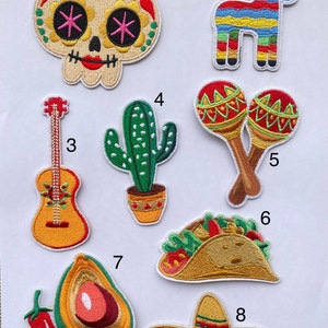 Sombrero iron on inspired embroidery patch, taco iron on, taco Tuesday party, guitar iron on,  Mexico iron on patches