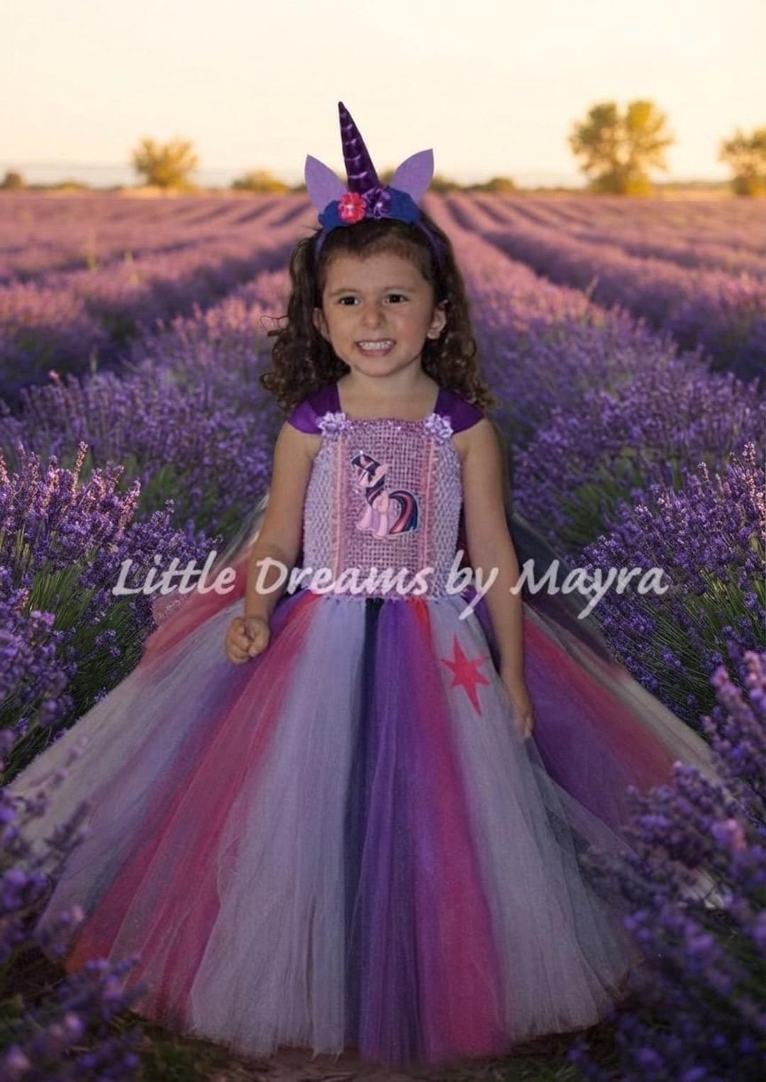 Twilight Sparkle Pony Inspired Tutu Dress and Unicorn Hairpiece - Twilight Inspired Costume Size Nb to 12years