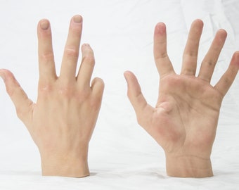 Pose-able Painted male Silicone Mannequin Hands - Light Skin Tone - Display Model Prop