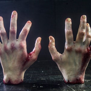 Pose-able Silicone Severed Hands - Male Pair Painted - Display Prop Halloween Decoration