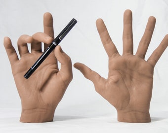 Pose-able Male Silicone Mannequin Hands – Medium Dark Skin Tone Display Model Prop Lifesize