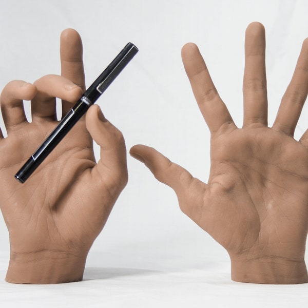 Pose-able Pair of Male Silicone Mannequin Hands - Medium Skin Tone - Display Model Prop Lifesize