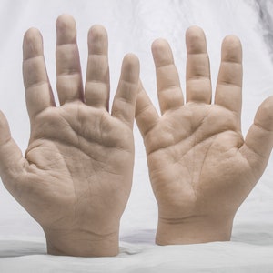 Pose-able Pair Silicone Robust Male Mannequin Hands - light - Display Model Prop - Large