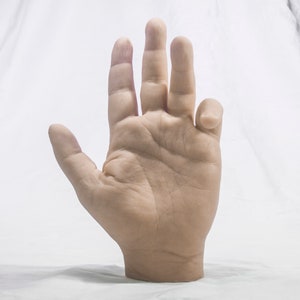 Pose-able Left Silicone Robust Male Mannequin Hand - Light Skintone-  Display Model Prop - Large