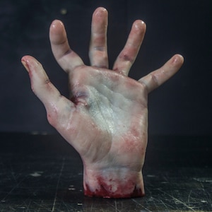 Pose-able Silicone Severed Hand - Male Left Painted - Display Prop Halloween Decoration