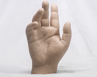 Pose-able Right Silicone Robust Male Mannequin Hand - Light Skin Tone - Display Model Prop - Large