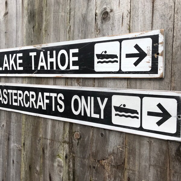 Vintage wood personlized boating signs. Choose your favorite lake or boat, Lake Tahoe, Lake Geneva wood sign. Mastercraft Only boat sign.