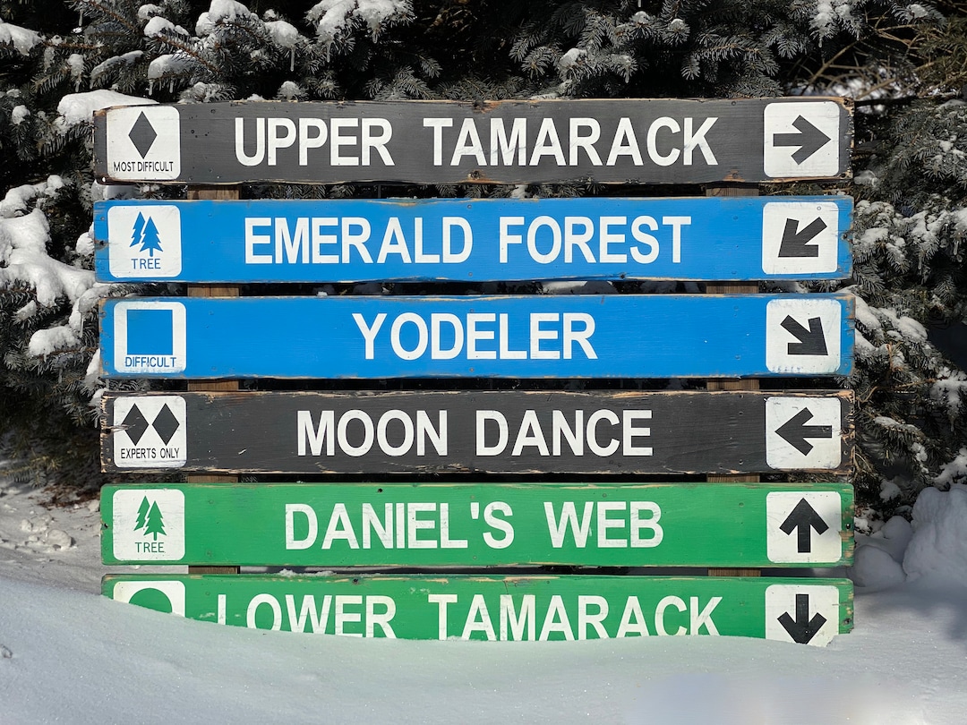 Supersized Custom Ski Trail Signs, 3-9 Slat Skiing Distressed Wood Sign ...