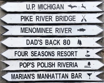 Northwoods resort signs, lake house directional signs, Wisconsin signs, vintage wooden directional signs