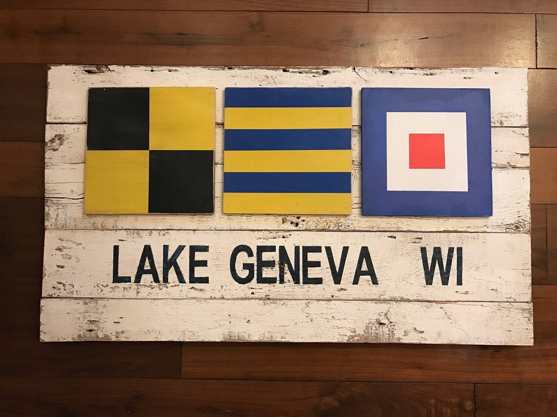 Custom Lake Signs Nautical Flag Wood Sign the Three Nautical Etsy