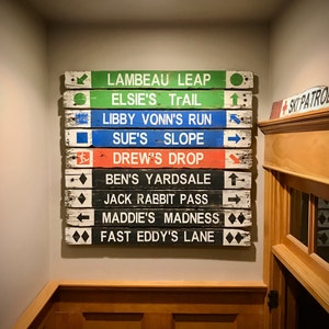 Custom Ski Trail Signs, Skiing Distressed Wood Sign. Personalized Rustic Ski Signs. Handmade in the USA!