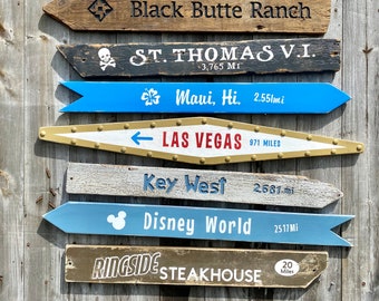Personalized directional Signs. Custom made destination signs. Vintage travel decor or gift.  Favorite travel signs. Handmade in the USA!