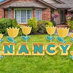 Tulipanes personalizados con nombre, letrero personalizado, cartel para el jardín de tulipanes