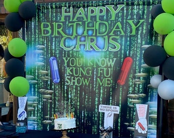 Personalized Matrix Party themed backdrop decor