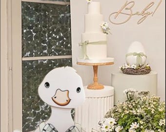 Large Silly Duck with Plaid Bow - 41 inch Baby Shower Decor
