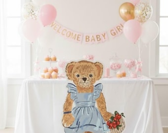 3ft Teddy Bear Standee - Girl Baby Shower, Berry Sweet Theme
