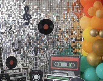 Large Retro Music Cutouts - Vintage Cassette, Guitar, Vinyl & Boombox Decor