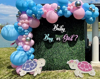 Twin Baby Sea Turtle Gender Reveal Props, Coroplast Decoration