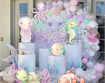 Little sea creatures water colors, Pastel Sea Creatures, girl underwater party, pink sea creature, 1st birthday party (Digital file only)