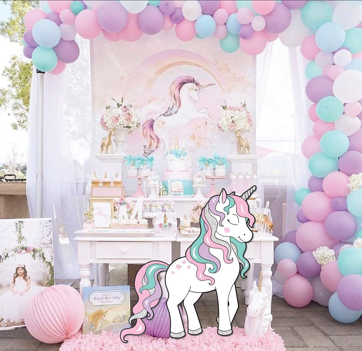 Pastel Rainbow Photography Backdrop Vinyl Canvas, Unicorn Birthday Backdrop  Clouds, Photography Background Girls Photo Backdrop WHM141 