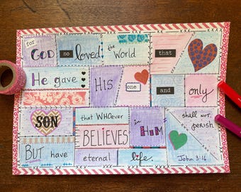 Jean 3:16 sur le modèle du bloc 20 Bible Quilt®