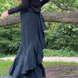 Spanish skirt. A fluttering long wrap around skirt. plain black flax. Available in large size too image 5