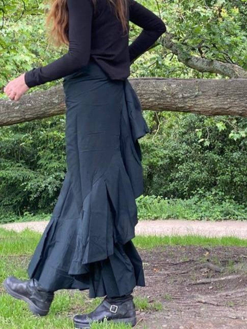 Spanish skirt. A fluttering long wrap around skirt. plain black flax. Available in large size too image 5